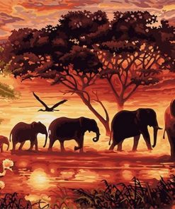 Elephants Landscape Canvas Painting Unique - DIY Paint By Numbers - Numeral Paint