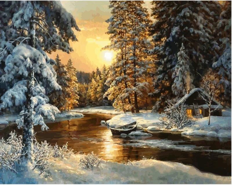 First Snowfall Snowy Tree Landscape Painting
