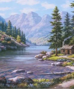 Log Cabin by The River Paint By Numbers