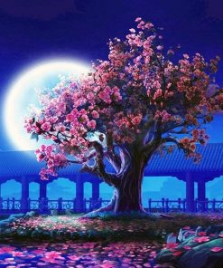 Moonlight Cherry Blossom Tree Paint By Numbers
