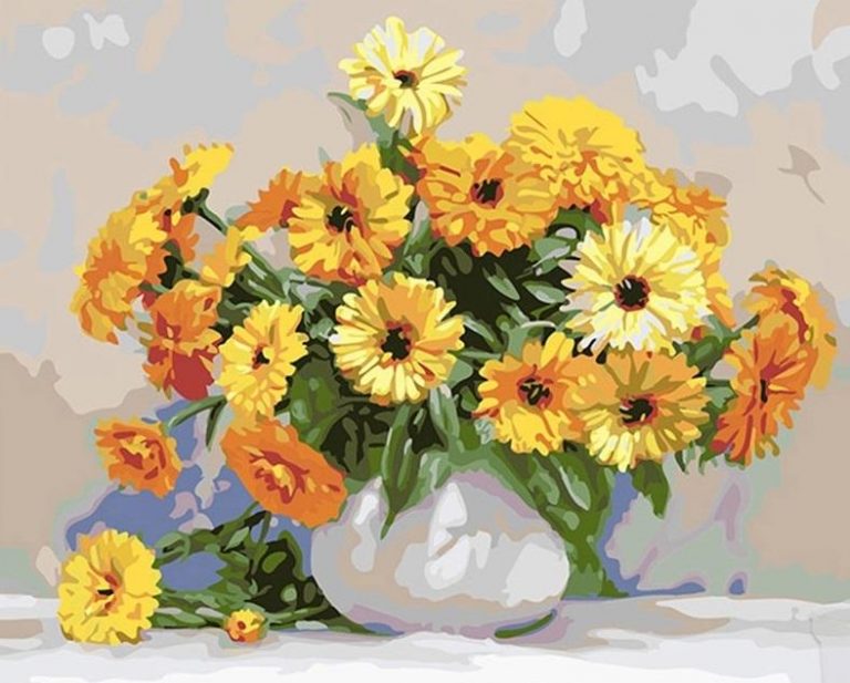 Yellow Flowers Vase Paint By Numbers - Numeral Paint Kit