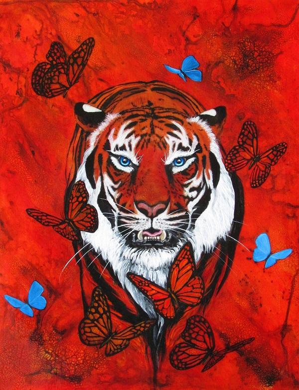 Ред тайгер. Красный тигр. Тигр арт. Тигр на Красном фоне. Тигр и бабочка.