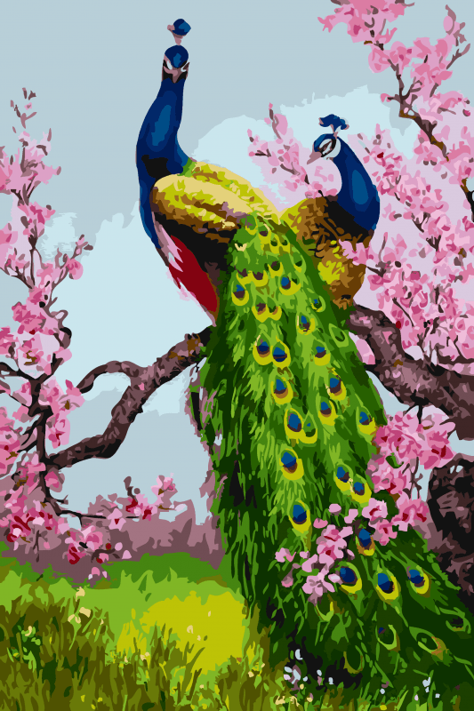 Peacocks On Cherry Blossom Tree Paint By Numbers Numeral Paint Kit