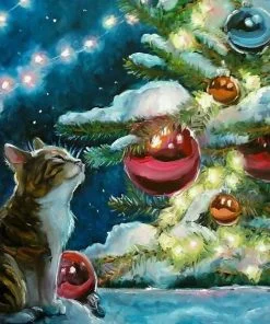 Cat And Christmas Bulbs Paint By Numbers
