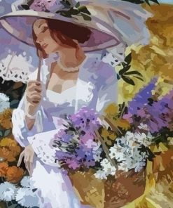 Lady With Flowers Basket Paint By Numbers