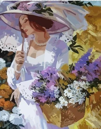 Woman With Flowers Paint By Numbers - PBN Canvas