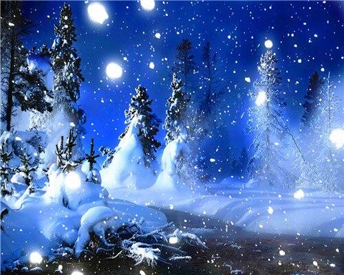 Snowy Christmas Night Landscape Paint By Numbers - Numeral Paint Kit