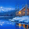 winter forest cabin paint by numbers