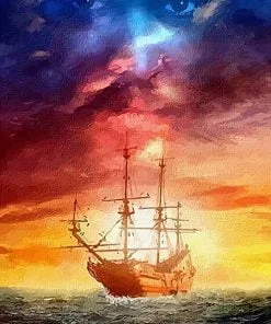 Pirate Ship At Sunset Paint By Numbers
