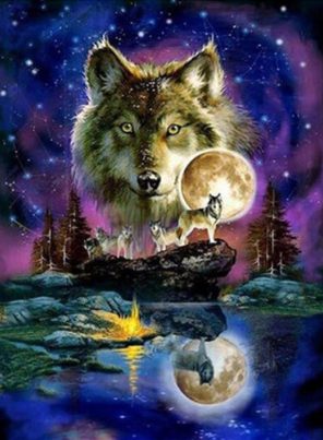 Wolf And Moon Paint By Numbers