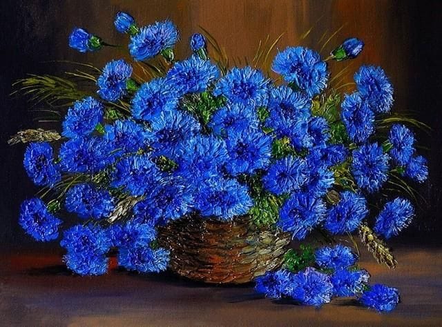 Blue Flowers Basket Paint By Numbers