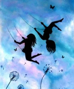 Girls Swinging Silhouette Paint By Numbers
