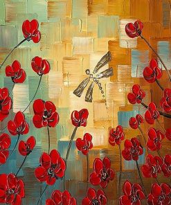 Dragonfly And Red Flowers Paint By Numbers