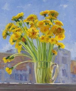 Yellow Flowers In Glass Paint By Numbers