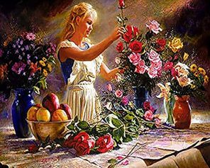 Young Girl And Flowers Paint By Numbers
