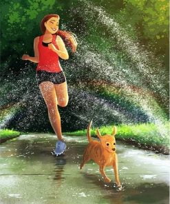 Girl Runs With Dog Paint By Numbers