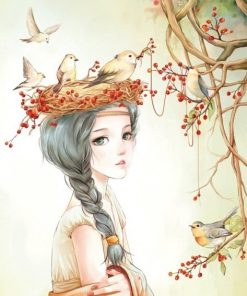 Girl With Bird Nest Paint By Numbers