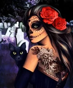 Sugar Skull And Cat Paint By Numbers