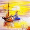Warm Yellow Sunset and Ships Seascape Paint By Numbers