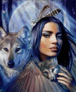 Native Woman And Wolves Paint By Numbers