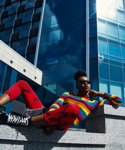 Woman In Multicolored Striped People Paint By Numbers