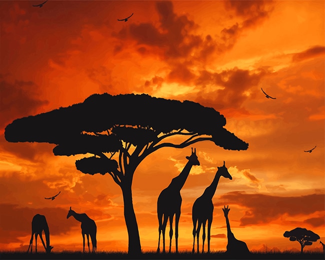 Giraffes Silhouette Paint By Numbers