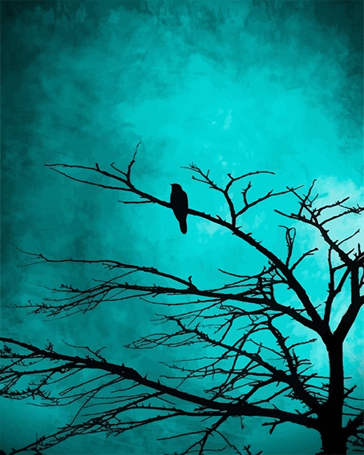 Bird On Tree Silhouette Paint By Numbers