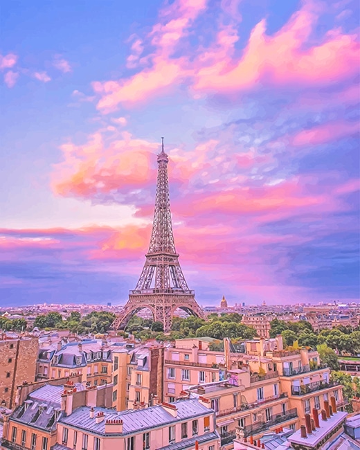 Eiffel Tower Pink Sky Paint By Numbers