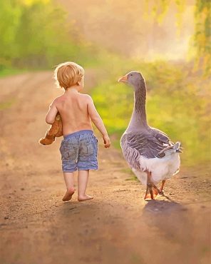 Little Boy With Goose Paint By Numbers