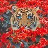 Tiger In Red Flowers Paint By Numbers