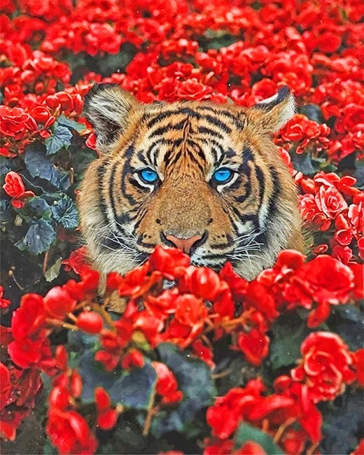 Tiger With Flowers - NEW Paint By Numbers - Paint by numbers for adult