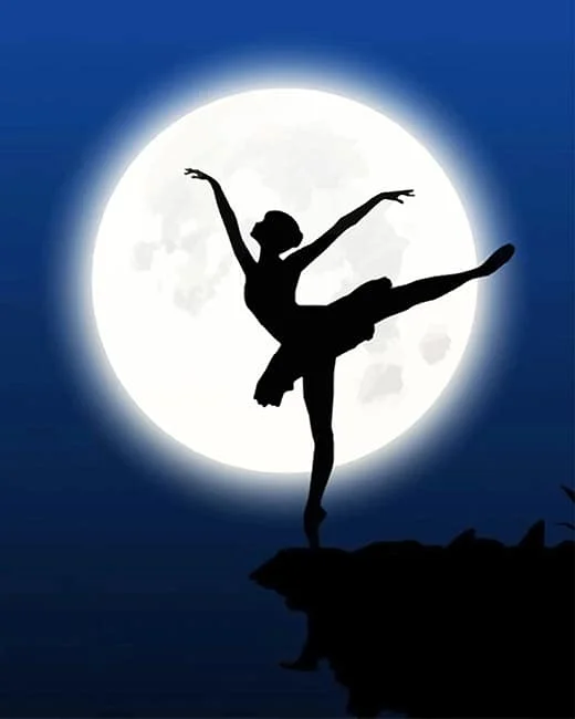 Ballerina silhouette dancing in front of full moon paint by numbers
