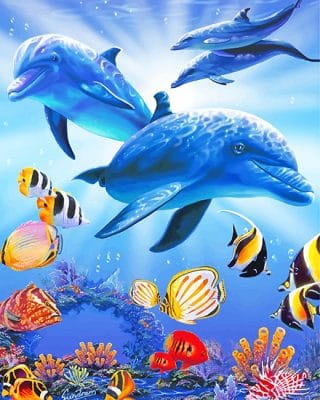 Dolphins Underwater With Tropical Fishes NEW Paint By Numbers - Numeral ...