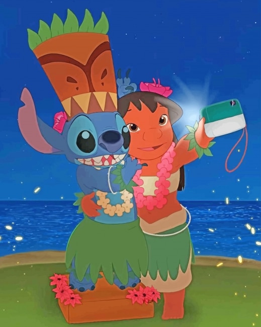 Lilo And Stitch Taking Selfie Paint By Numbers