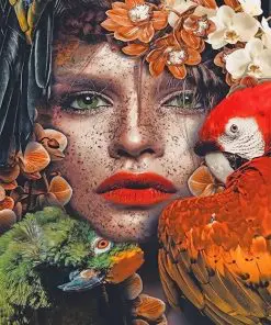 Parrots Woman Flowers NEW Paint By Numbers