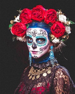 Skull Woman With Flowers Crown Paint By Numbers - Numeral Paint Kit