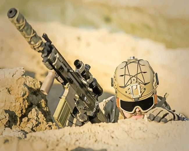 Soldier Holding Assault Rifle