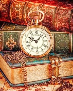 Vintage Clock And Books Paint By Numbers