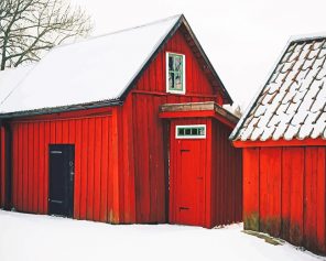 Red Barn Snow Paint By Numbers