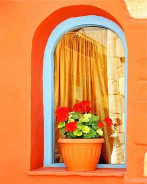 Flowers Pot In Window Paint By Numbers