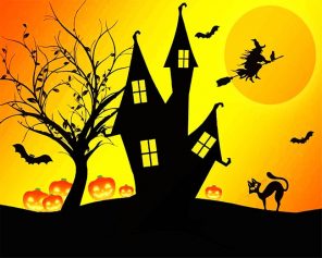 Halloween House Silhouette Paint By Numbers