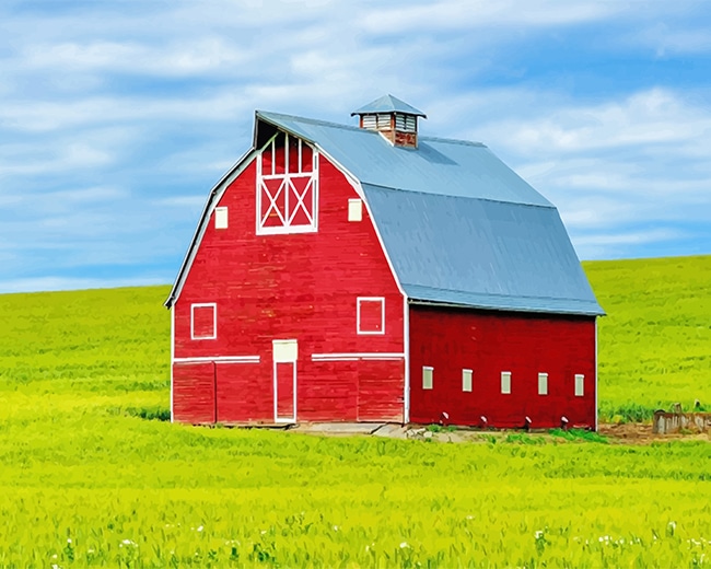 Red Barn In Field Paint By Numbers
