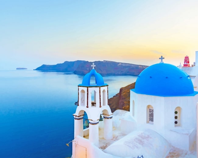 Blue Domed Church Santorini Paint By Numbers