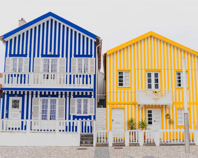 Blue Yellow Houses Aveiro Portugal paint by numbers