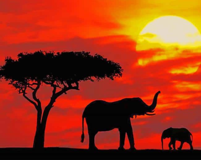 Elephants Silhouette pain by numbers