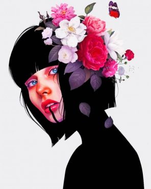 Flowers On Girl Head paint by numbers