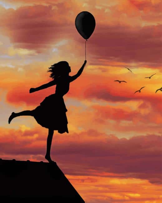 Girl With Balloon Silhouette Paint By Numbers