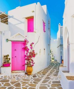 Pink Paros Island Paint By Numbers