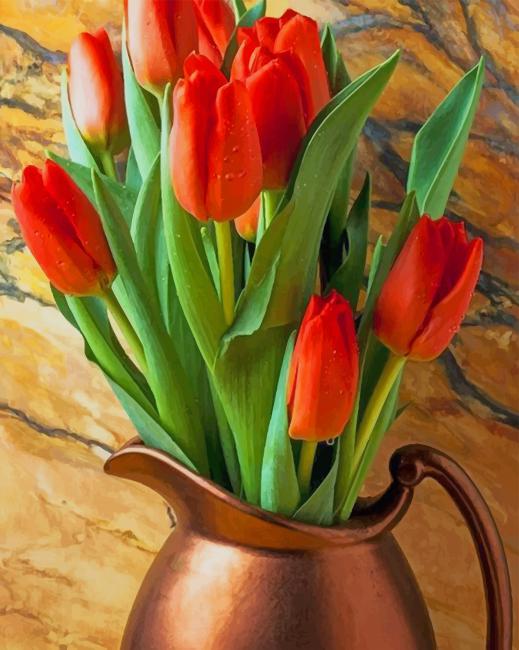 Red Tulips Vase Paint By Numbers - Numeral Paint Kit