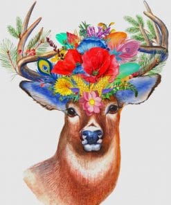 Floral Head Stag Paint By Numbers